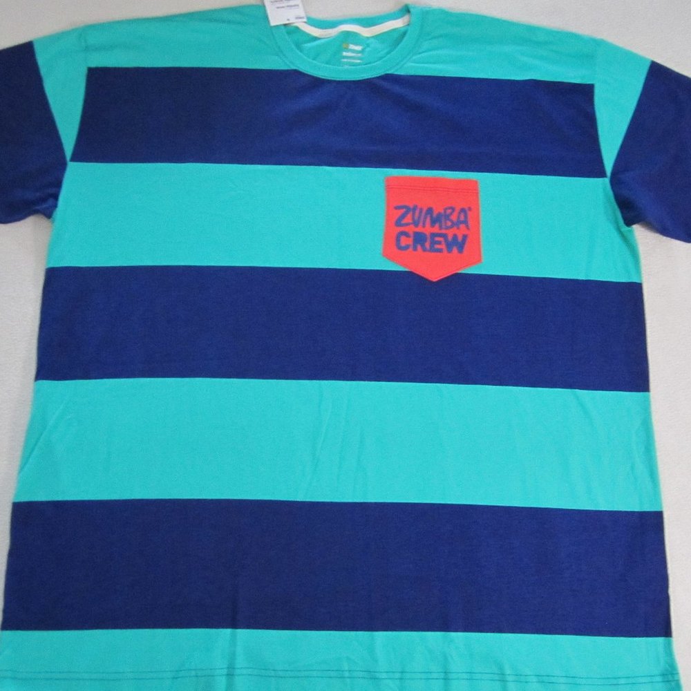 Zumba Men T Shirt 2XL Instructor Blue Stripes Shor